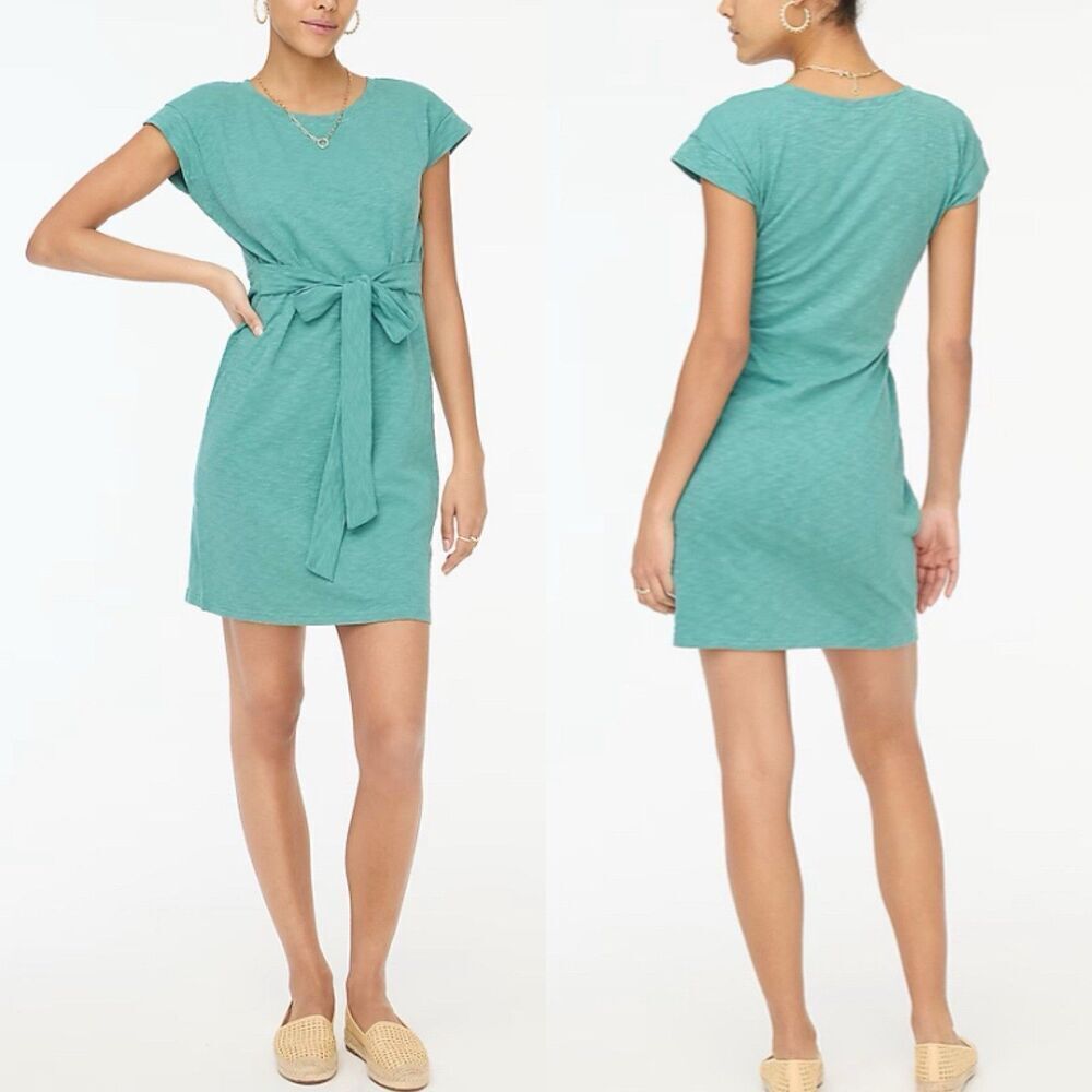 J.CREW Mini Dress Women XL Tie-Waist NEW Green Cotton Knit BI142